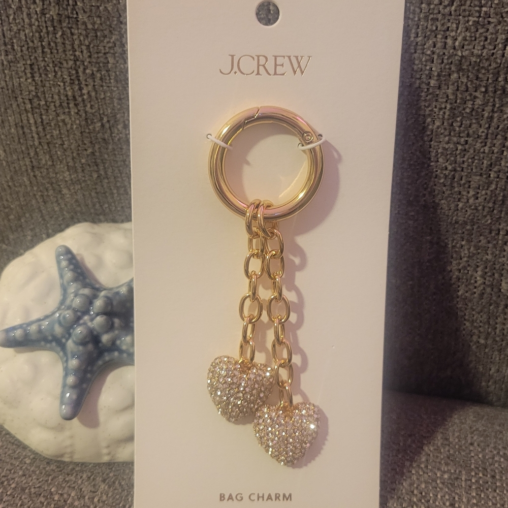 J. Crew Gold Double Heart Bag Charm